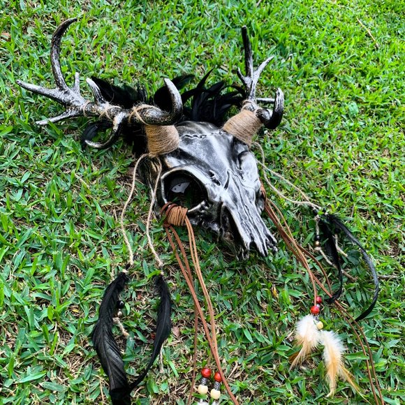 Animal Face Devil Skull Silver Deer Horn Masquerade Halloween Party Costume Mask - Picture 3 of 5